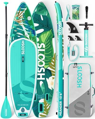 SLOOSH Inflatable Stand Up Paddle Board, 10'6" Inflatable Paddle Boards with Premium Accessories, Non-Slip EVA Deck, Ultra-Light Carry Bag, Meander SUP for Youth & Adults, Tropical Emerald