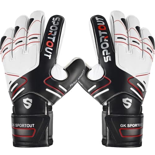 Sportout Youth&Adult Goalie Goalkeeper Gloves,Strong Grip for The Toughest Saves, with Finger Spines to Give Splendid Protection to Prevent Injuries,3 Colors (Black, 7)