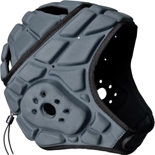 COOLOMG Soft Shell Flag Football Helmet 7v7 Rugby Helmet Scrum Cap Soccer Padded Headgear Adjustable Head Protector for Adults Gray