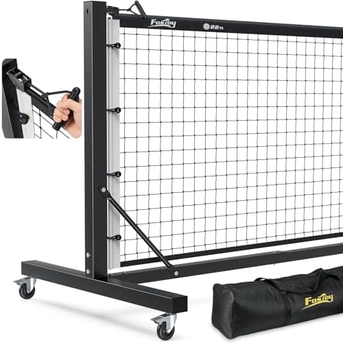 Fostoy Pickleball Net Set, Pro Aluminum Frame with Dual-Side Net Tensioning System, Locking Wheels, 22FT Tournament Regulation Size, Portable with Carry Bag for Outdoor & Driveway