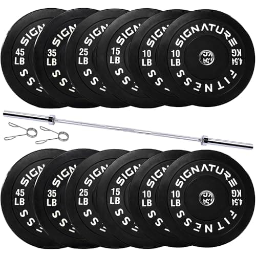 Fitvids 2-Inch Olympic Rubber Weight Plates Set with 7ft Bar, Bumper Plates Set with Barbell for Strength Training, 280 Lbs Set, Black
