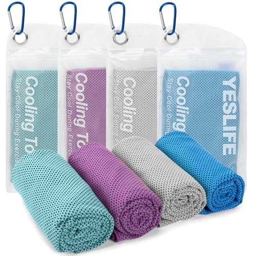 YESLIFE 4 Pack Cooling Towels 40"x12", Gym Towels for Men and Women, Soft Breathable Workout Towels for Yoga, Running, Sport, Workout, Camping, Fitness & More (Grey, Lake Blue, Purple, Light Blue)
