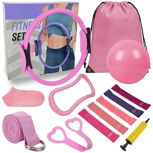 Uluck 13 PCS Pilates Kit for Women,Pilates Kit for Home Workouts, Pilates Equipment Ring and Ball Set, Home Pilates Workout Kit, Pilates Starter Kit for Women at Gym Studio Travel