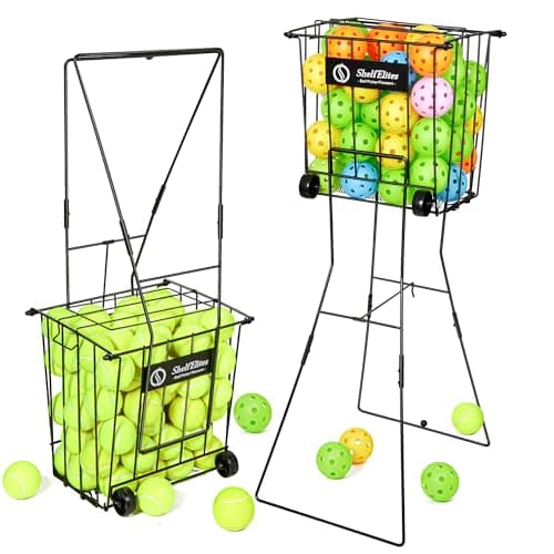 ShelfElites Tennis Ball Hopper, Portable Tennis Ball Holder with Handle for Court, Practice & Training (Black)