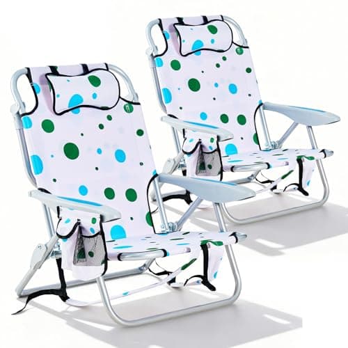 Canpsky 2 Pack Lightweight Portable Camping Beach Chair for Adults, Lay Flat Folding Beach Chairs with 5 Positions, Backpack Beach Chair with Towel Bar, Zipper Pouch, Cup Holder, Geometric Circle