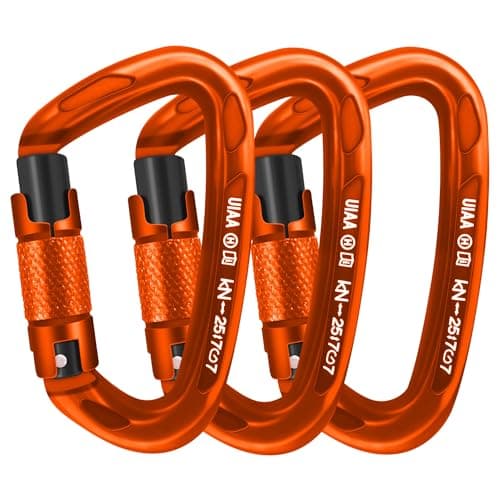 AINIKEY Climbing Carabiner Clips 25kN Auto Locking Carabiner, Professional Heavy Duty Large Locking Carabiner Clips for Rock/Ice Climbing Rappelling Rescue Swing etc, D Shaped, Large Size(Orange-3PCS)