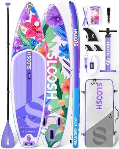 SLOOSH Inflatable Stand Up Paddle Board, 10'6" Inflatable Paddle Boards with Premium Accessories, Non-Slip EVA Deck, Ultra-Light Carry Bag, Meander SUP for Youth & Adults, Tropical Twilight