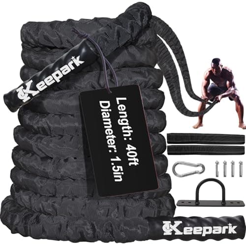 Battle Ropes for Home Gym Exercise - 1.5 Inch Diameter 40FT Length Workout Rope Training Exercise Ropes with Protective Sleeve, Heavy Battle Rope for Workout Exercise Fitness & Strength Training