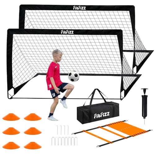 Soccer Goal, Soccer Goals for Backyard, 6x4ft Portable Pop Up Soccer Net Set, Soccer Training Equipment with Soccer Ball, Ladder and Cones