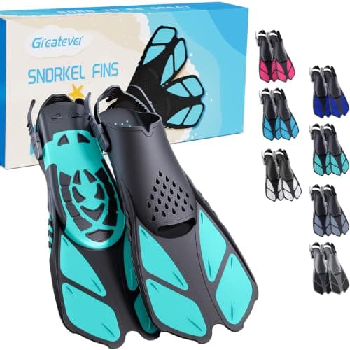 Greatever Snorkel Fins Adjustable Buckles Open Heel Swim Flippers Travel Size Short Swim Fins for Snorkeling Diving Swimming Adult Men Womens