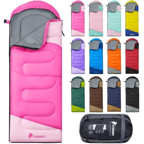 PTEROMY Sleeping Bags for Adults, Lightweight and Machine Washable, Water Resistant Backpacking Camping Sleeping Bag for Warm Cold Weather, Camping Essentials for Hiking Travel (Pink, 1.35kg)