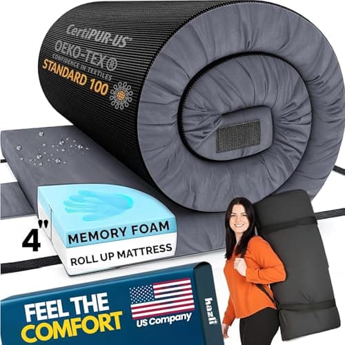 Hazli Matrix AirCell 4 Inch Memory Foam Camping Mattress Pad - Queen Roll Up Mattress for Adults - Double Portable Cot Sleeping Pad-2 Person Floor Mat or Bed Roll - Queen 80" x 60" x 4" Dark Grey