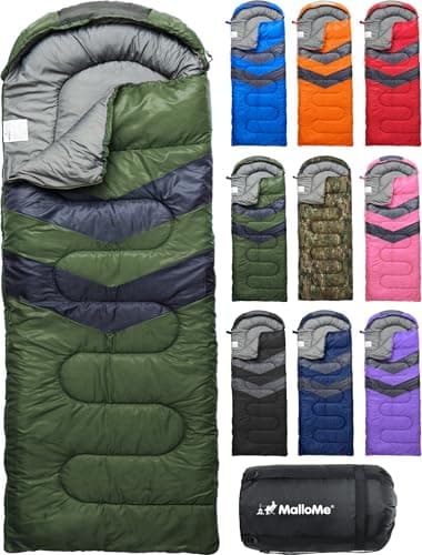 MalloMe Sleeping Bags for Adults Cold Weather & Warm - Backpacking Camping Sleeping Bag for Kids, Girls, Boys - Lightweight Camping Essentials Gear Accessories Hiking Sleep Must Haves Single & Double