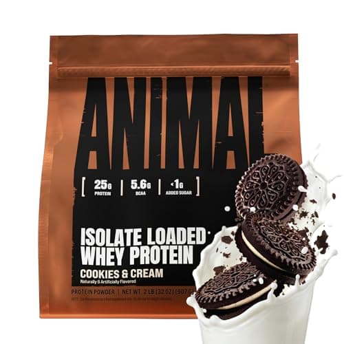 Animal Whey Isolate Protein Powder - Loaded for Pre & Post Workout Muscle Builder and Recovery with Digestive Enzymes for Men & Women - 25g Protein, Great Taste, Low Sugar - Cookies & Cream 2 lbs