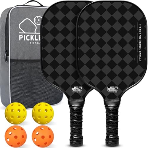 BAGAIL Pickleball Paddles, USAPA Approved Fiberglass Surface Pickleball Set, Lightweight Pickle Ball Rackets with 4 Balls, 1 Bag, Designed in California for Traction and Stability - 2 Pack, Chessboard