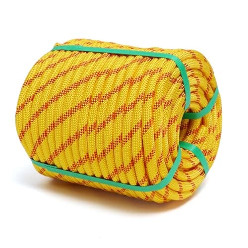 XINSHUNCAN Arborist Rope, 1/2 Inch x 200 Feet Double Braided Climbing Rope Polyester for Outdoor, Climbing, Hiking, Swing, Tree Work, Halyard, Sailing etc(Yellow)