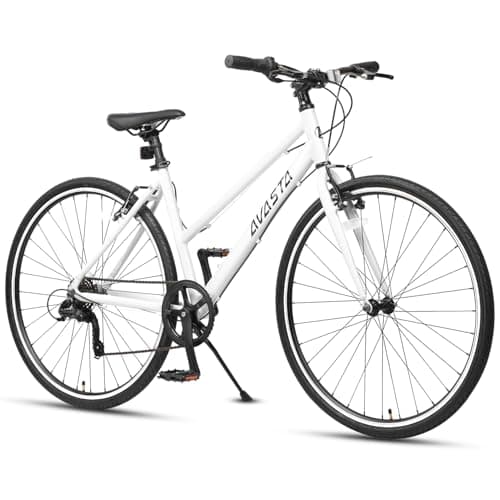 AVASTA Road Bike for Women Female Lightweight Step Through 700C Aluminum Alloy 17 Inch Frame City Commuter Comfort Lady Bicycle, 7-Speed Drivetrain, Color White