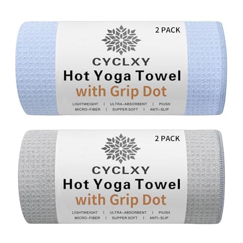 CYCLXY 2 Pack Hot Yoga Towel with Grip Dot,Stickyfiber Yoga Mat Towels Non Slip for Hot Yoga,Absorbent Microfiber Sweat Anti-Slip Cover,Bikram,Pilates,Exercise