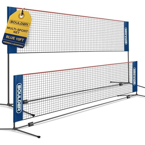Boulder Portable Badminton Pickleball Net - Foldable/Extendable Poles for Multiple Sports Heights (UP to 5 ft) - Ideal for Tennis, Pickleball, Soccer Tennis - Easy Setup for Backyards