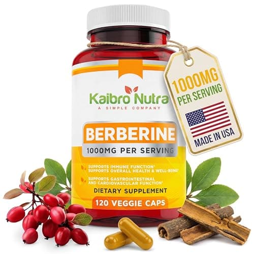 Kaibro Nutra Berberine HCL Supplement 1000mg - for Immune System, Glucose Support, Circulatory & Gastrointestinal Health, Vegan & Gluten-Free (120 Capsules)
