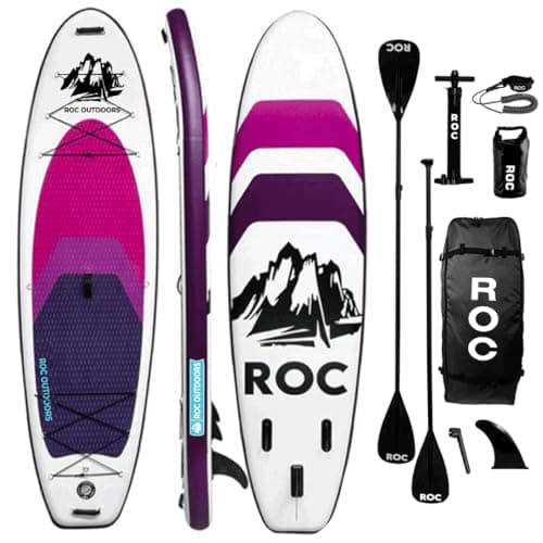 Roc Inflatable Stand Up Paddle Board 10' 6" with Premium SUP Paddle Board Accessories, Wide Stable Design, Non-Slip Comfort Deck for Youth & Adults (Violet)