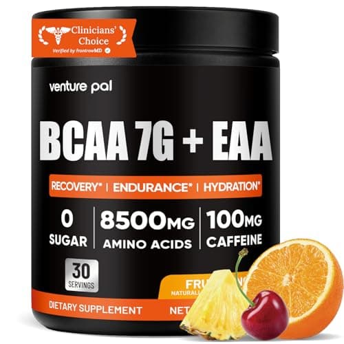 Venture Pal Sugar Free 7g BCAA + EAA Powder | Supports Muscle Recovery, Growth, Strength & Endurance – 9 Essential Amino Acids with L-Glutamine, Caffeine, Vitamin & Electrolyte for Energy & Hydration