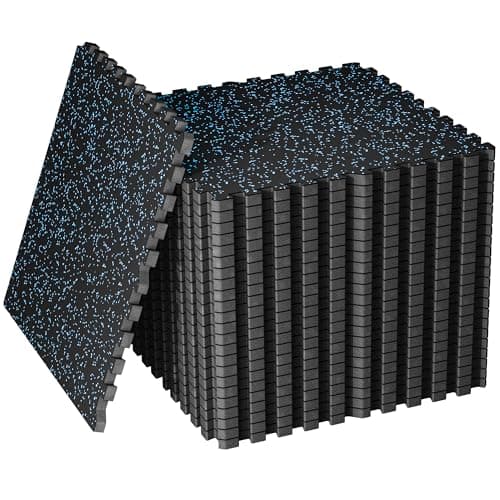 SUPERJARE 30" x 30" Larger Rubber Top Exercise Equipment Mats, 0.56" Thick 24PCS 150 Sq Ft High-Density EVA Foam Interlocking Gym Flooring, Big Workout Mat for Home Gym, Floor Protection, Black/Blue