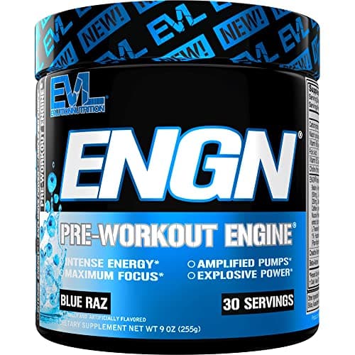 EVL Intense Pre Workout with Creatine - ENGN Energizing Pre Workout for Men Powder Drink for Lasting Energy Focus and Recovery - with Beta Alanine Caffeine and L Theanine - Blue Raz