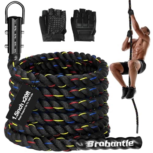 Brobantle Climbing Rope Gym Workout - 1.5 Inch Diameter 10FT Heavy Duty Thick Rope Work Out Exercise Ropes for Adults Home Indoor & Outdoor Fitness and Strength Training