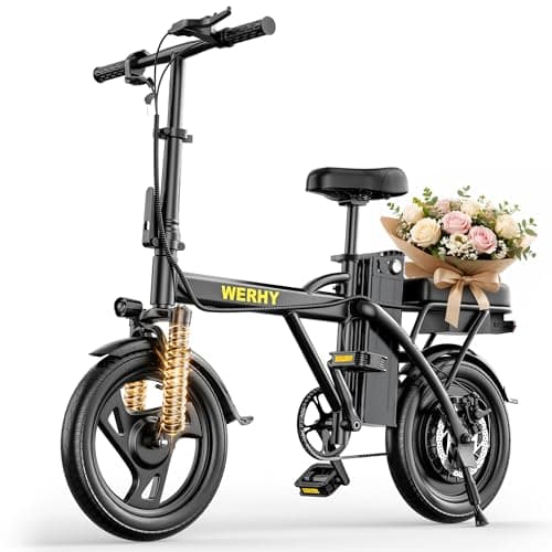 WERHY Electric Bike for Adults, 14" Tire Electric Dirt Bike with 48V Battery, Max 20/30 Miles Range (Pedal Assist Mode), Mini E Bikes