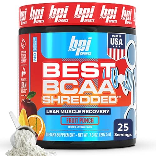 BPI Sports Best BCAA Shredded - Caffeine Free Thermogenic Recovery Drink, Lean Muscle Building BCAA Powder for Women and Men, Preworkout BCAAs Amino Acids Drink- Fruit Punch - 25 Servings