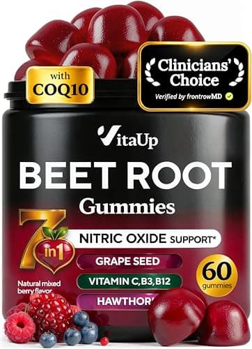 VitaUp Beet Root Gummies – Beetroot Gummies with CoQ10, Grape Seed, Vitamin C, B12 & B3 – Nitric Oxide Gummies for Circulation Support – Beet Supplement for Energy & Immune Support – 60 Beets Chews