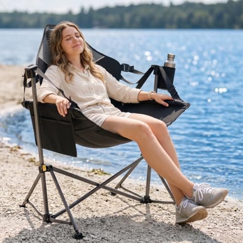 TIMBER RIDGE Hammock Camping Chair with Adjustable Backrest, Heavy Duty Folding Hammock Chair Supports 300lbs, Portable Hammock Chair for Camping, Travelling and Patio, Black