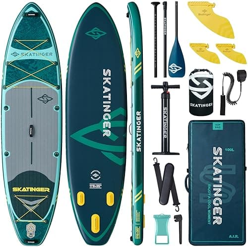 Skatinger 11'6×35" Super Wide Inflatable Paddle Board, Premium Woven Drop-Stitch Tech, 450lb/3 People/Family Paddle Board, Shoulder Strap, 100L Backpack, Ultra-Light, All-Round Sup Board