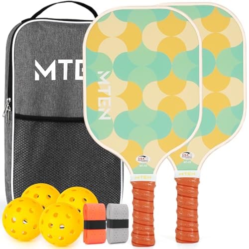 Pickleball Paddles, USAPA Approved Pickleball Paddles Set of 2, Pickleball Starter Set, Fiberglass Paddle with Bag and Balls, Outdoor Court Beginner Use