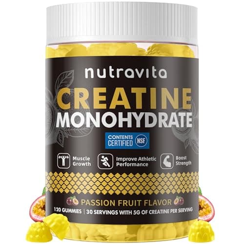Nutravita NSF Certified Creatine Gummy - Creatine Monohydrate Gummies for Men & Women-5g of Creatine Monohydrate per Serving - Sugar Free,Vegan, Passion Fruit Flavor, 120 Count