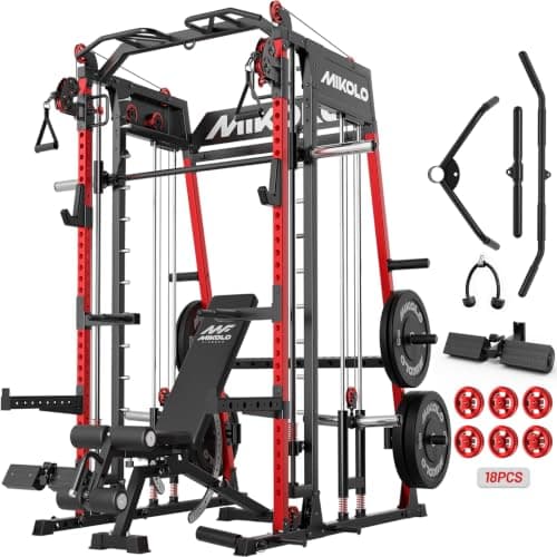 Mikolo Smith Machine, 2200lbs Squat Rack with LAT-Pull Down System & Cable Crossover Machine, Power Rack and Packages (RPRO230HPHGP)
