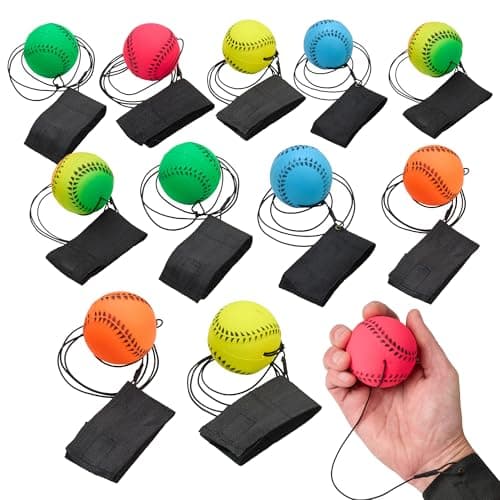 Playbees Neon Reactive Wrist Baseballs (24 Pack) - Rubber Return Balls on Elastic String for Practice and Coordination, Assorted Neon Colors