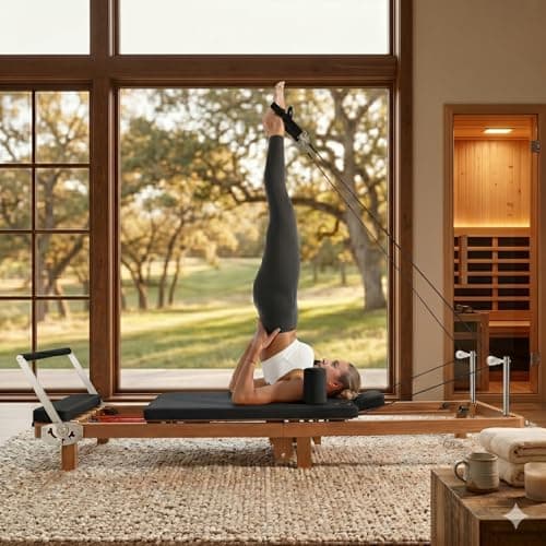 Pilates Reformer, Foldable Home Gym Equipment with Dual Resistance Springs & Cords, Quiet Smooth Gliding Core Bed for Small Spaces Apartment Workouts, Full Body Low Impact Strength Training