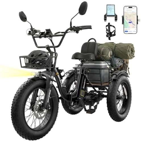 Skeri Electric Tricycle for Adults, 750W(Peak 1350W) Motor Etrike, 20"x4" Folding Fat Tire Electric Trike, 48V13Ah Battery, 3-Wheel Electric Bike, Front & Rear Basket & Differential, Classic Black