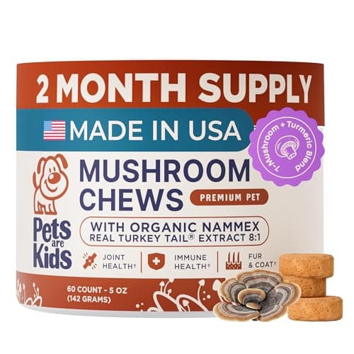 Pets are Kids Turkey Tail Mushroom for Dogs with Organic Real Turkey Tail™ - 8:1 Extract Mushroom Chews for Immune System Health, Gut, Skin & Joint Support - Reishi, Lion's Mane - 120 Chews