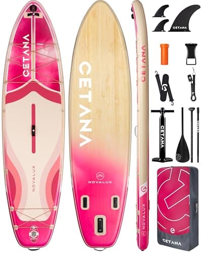 CETANA 11'6×35" Extra Wide Inflatable Paddle Board,Stand Up Paddle Board for Beginner,450lb Capacity SUP for Family with Safety Leash,100L Bag,3 Removable Fins,Dual-Action Pump& Floating Paddle