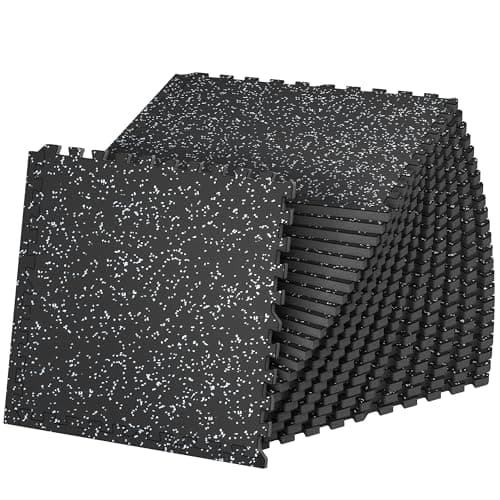 SUPERJARE 1" Extra-Thick Rubber Top Exercise Mat, Puzzle Gym Flooring for Home Gym, Gym Mat for Workout Equipment, Interlocking Floor Tiles with EVA Foam, 24 Pcs 96 Sq Ft, Black/Grey