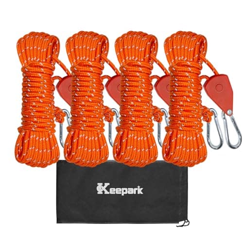 Camping Ropes Guy Line - Tie Down Ropes with Ratchet System, Pulley & Reinforced Metal Gear - Heavy Duty Adjustable Guy Lines for Canopy Tent, Quick Setup Strap - 1/6 in Dia x 13.12Ft-6 Pack - Orange