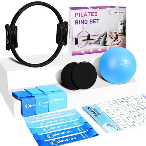 Goocrun Pilates Ring Set Exercise Equipment, with Exercise Resistance Bands Set, Pilates Ball, Sliding Disks. Portable Home Gym - with Fitness Guide Poster (Black)
