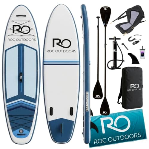 Roc Inflatable Stand Up Paddle Board 10' 6" with Premium SUP Paddle Board Accessories, Wide Stable Design, Non-Slip Comfort Deck for Youth & Adults (Ocean Current W/Kayak Seat)