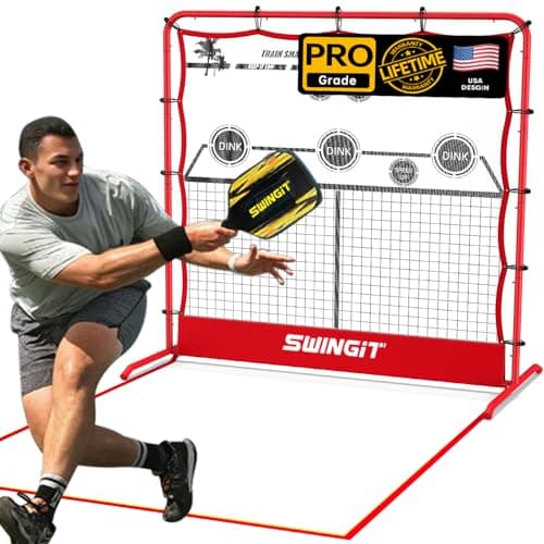 6x6FT Pickleball Rebounder Practice Net with Mini Court Design - Portable Solo Training System for Forehands, Dinks & Volleys, Indoor Outdoor Backyard Driveway Use with Carry Bag
