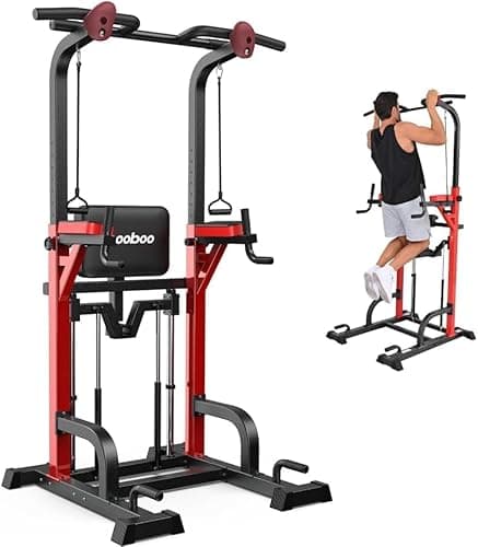 Power Tower Dip Station Pull Up Bar for Fitness Home Gym Workout,450 Pounds Multi-Function Adjustable Height Fitness Strength Training Exercise Equipment,Black Plus