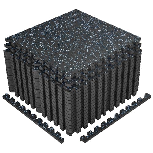 SUPERJARE 1" Extra-Thick Rubber Top Exercise Mat, Puzzle Gym Flooring for Home Gym, Gym Mat for Workout Equipment, Interlocking Floor Tiles with EVA Foam, 18 Pcs 72 Sq Ft, Black/Blue