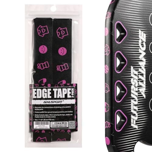 AMA SPORT Pickleball Paddle Edge Guard Tape with Smiley 2 Pack Protection Tapes 26mm Width Paddle Edge Cover Perfectly Fits Curved Without Wrinkling (Pink)